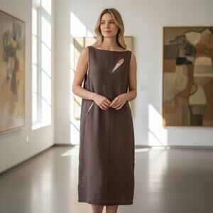 Deiji Studios NEW High Tie Midi Dress Royal Stripe Size XL 100% Linen Sleeveless